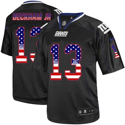 Men's Elite Odell Beckham Jr Nike Jersey Black - #13 USA Flag Fashion NFL New York Giants